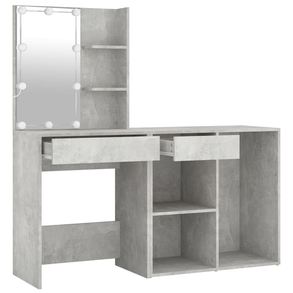 LED-Schminktisch mit Schrank Betongrau Holzwerkstoff 60x40x140 cm Frisiertisch Kosmetiktisch mit Spiegelkommode und Stauraum für Make-up und Kosmetik im Schlafzimmer oder Ankleidezimmer