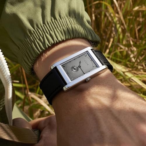 Image of CILOA Watches for Men Unique Rectangle Relojes para Hombres Fashion Simple Analog Wrist Watch with Leather Strap