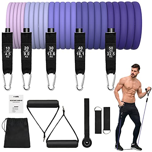 Resistance Bands Fitnessband Set Fitnessbänder Widerstandsbänder Kraftraining Expander Tubes Set mit 5 Bänder,Griffen,Knöchelriemen,Tragebeutel,Türanker für Fitness, Kraft, Yoga für Männer/Frauen