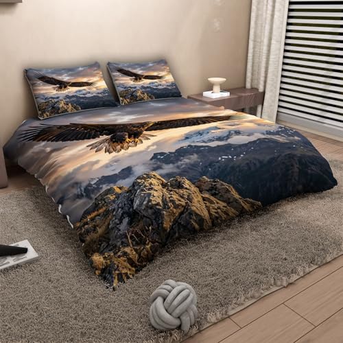 Housse de couette fermeture éclair ultra douce 200x200, parure microfibre imprimé aigle 3D durable - 4