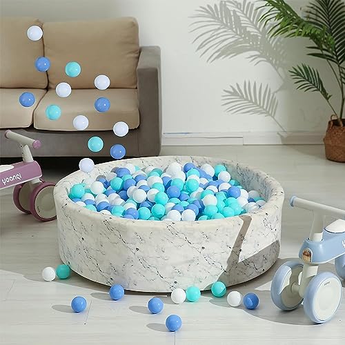 Amuya Ball Pit Balls Pack of 50, BPA Free Plastic Ball Crush Proof Ocean Balls for Kids, 3 Kinds of Color Balls Include a Reusable Net Bag