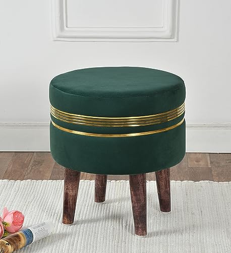 Image of NACIA Wooden Ottoman Stool for Living Room, Ottoman pouffes for Sitting, Puffy Chair Bench for Home Decor, Ottoman & Stools, Footrest Pouf Foot Stool for Office Room Decor, (16 inchx16 inchx17 inch, Green)