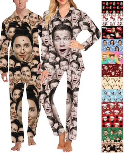Personalized Pajamas for Women Men Custom Pajamas with Photo Customized Pet Face Matching Pjs Set for Couples Gift