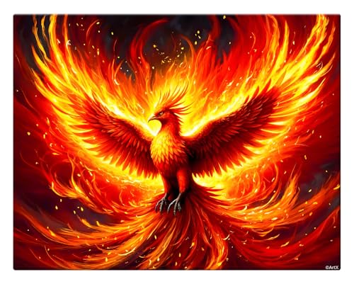 Image of ArtX Canvas Phoenix Bird Picture As Per Vastu, Big Size Wall Art, Rising Phoenix Painting, Wall Decor, Multicolor, Nature, 58.0 X 45.0 cm, Set of 1