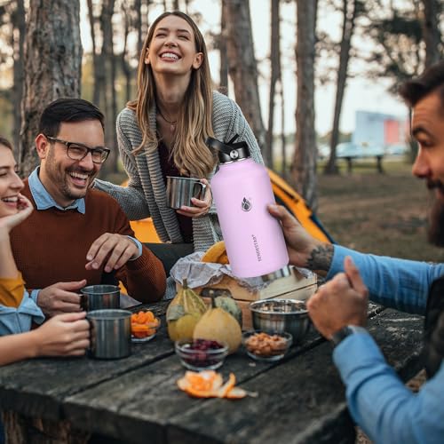 Image of Insulated Water Bottle 64 oz, Triple Wall Vacuum Stainless Steel Water Bottles (Cold for 48 Hrs), Leak Proof & Non-BPA, Half Gallon Water Flask Jug Wide Mouth Straw Lid & Spout Lid