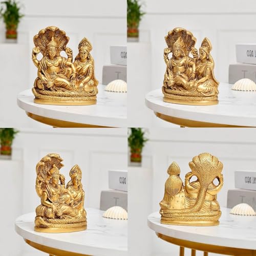 Estatua de Latón de Lakshmi Narayan para Decoración de Hogar 4.3 pulg miniatura 5
