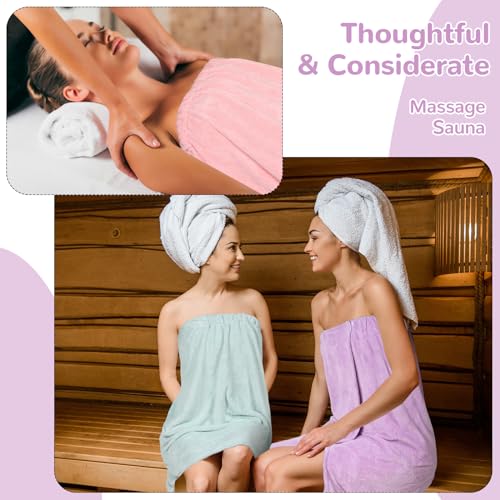 Image of Cuffbow 3 Pcs Towel Wrap for Women Spa Body Robe Full Length Female Bath Shower with Adjustable Closure Elastic Top Plush