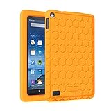 Fintie Silicone Case for Amazon Fire (Previous 5th Generation, 2015 7 inch) - [Honey Comb Series] [Kids Friendly] Light Weight [Anti Slip] Shock Proof Protective Cover, Orange