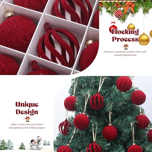 Boules de Noël floquées velours bordeaux pour des fêtes chaleureuses - 6
