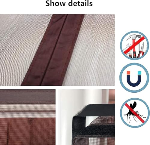 Image of Mosquito Net for Door Polyester Magnetic Curtain Auto Closing Insect Screen for All Door Types with Self Adhesive Hook Tape Auto Close Insect Screen (210 * 100 cm, Brown)
