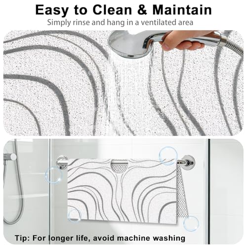 Image of Square Shower Mat Non Slip: 24x24 Inch Extra Large Shower Mats for Inside Shower, Non Slip Shower Mat with Drain Hole in Middle- Anti Slip Shower Floor Mat, Loofah Shower Stall Mats for Elderly