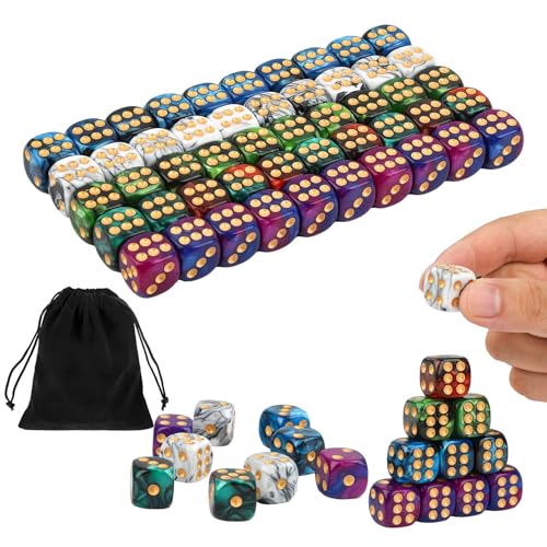 50 Stück Würfel Set 16mm Zweifarbige Spielwürfel Acryl Würfel Bunt mit Runden Ecken für Würfelspiele Tischspiele Bar KTV Party Tutoring 5 Farben mit Aufbewahrungstasche