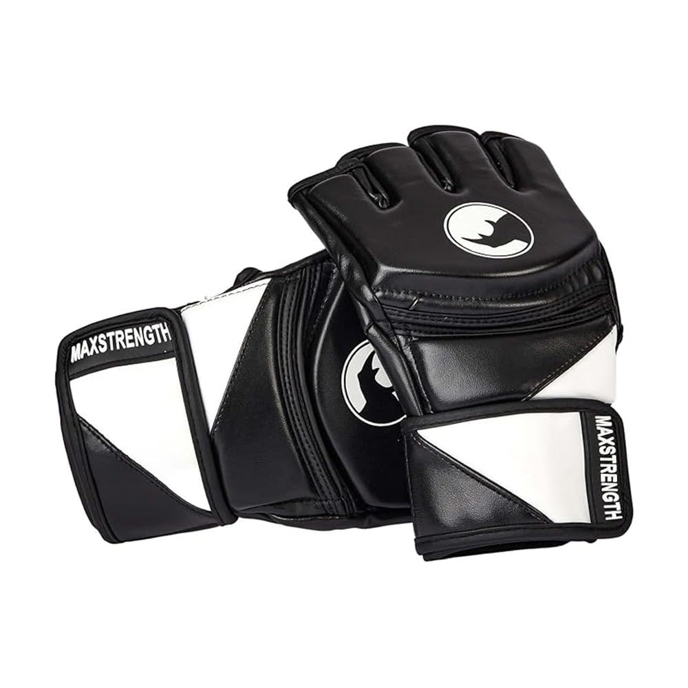 MAXSTRENGTH MMA Gloves for Grappling & Sparring, Gel Padded Open Palm Mitts, Muay Thai Kickboxing Martial Arts Training, Cage Fighting Combat Sports Punching Bag, Men Women Adults & Kids