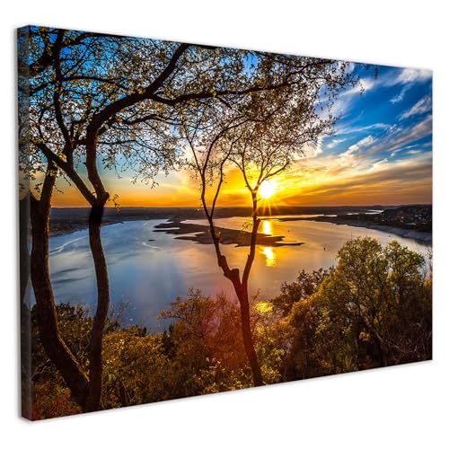 Galmcook Framed Canvas Wall Art 12x16 Inch Sunset Lake View 