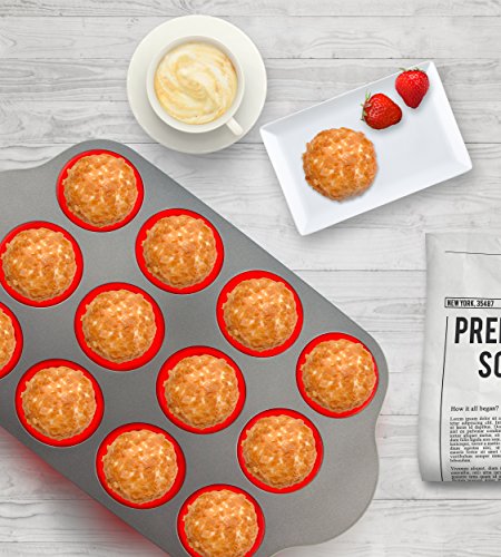Silicone Muffin Pan With Steel Frame, 12 Cups Full Size | Professional Non-Stick Baking Molds by Boxiki Kitchen | BPA-Free Bakeware | Silicone 12 Cup Muffin Mold - Thumbnail 3