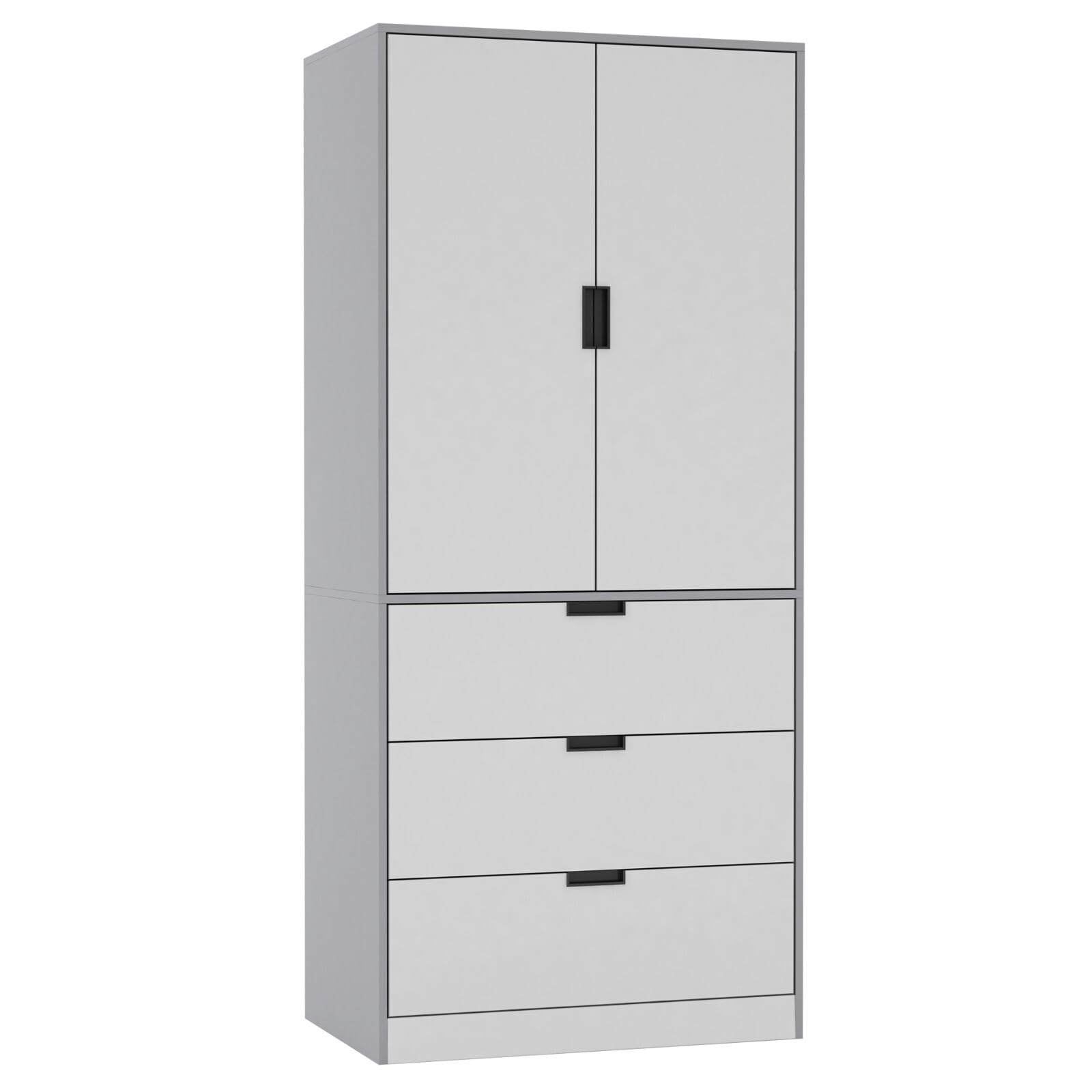 URBNLIVING Modern 2 Door Wardrobe with 3 Drawers & Hanging Rail, Stylish Freestanding Storage, Spacious Interior, Durable Chipboard Build, Easy to Assemble Bedroom Furniture