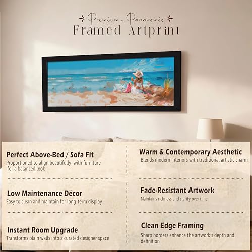 Image of PAINTINGMANTRA Girl Enjoying on Beach Summer Vacation Wall Art Framed Luxury Paintings for Home Decoration, Living room, Bedroom and Office Decoration (99x38 CM)
