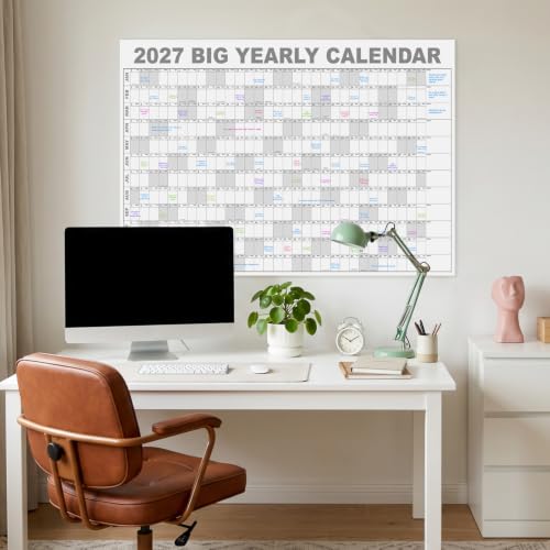 Image of 2027 Dry Erase Wall Calendar - Jan 2027- Dec 2027, 35.2 inch x 50 inch | Large Yearly Calendar 2027, 12-Month Note Section & 365 Daily Block, Round Stickers, Ideal for Home, Office and School - Gray