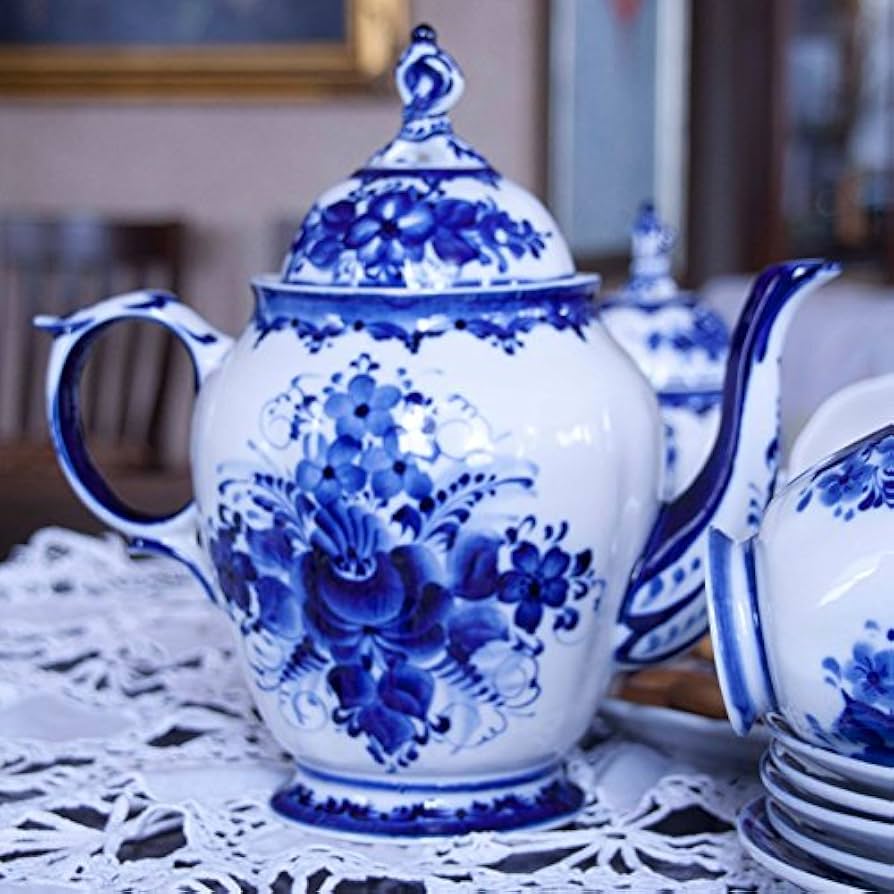 Amazon | Liza 15-pc Gzhel Porcelain Tea Set 15-pc. for 6