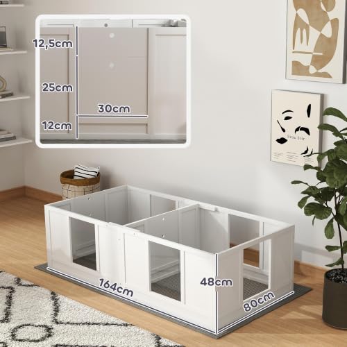 PawHut Wurfkiste für Welpen Wurfbox 2 Raum Kleine Hunde 164x80x48 cm Weiß