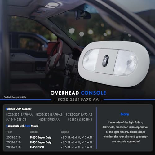 Image of LED Front Overhead Console Interior Dome Map Light w /Sunroof Switch, Gray | Compatible with Ford F250 F350 F450 F550 Super Duty 2008-2010, Replace# 8C3Z-25519A70-AB