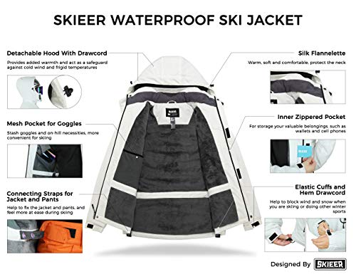 Skieer Men's Waterproof Winter Snow Jacket Warm Cotton Padded Raincoat White M #TOP2