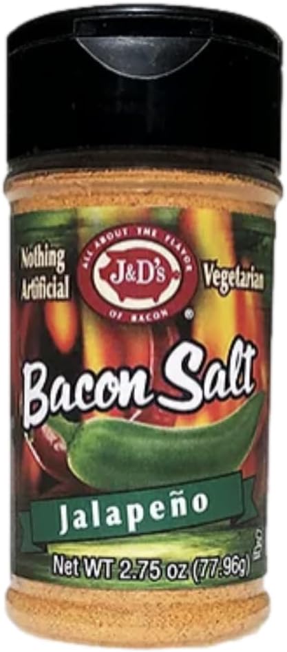 J&D's Bacon Salt, Jalapeño, 2.75 oz, Vegetarian, Kosher, Bacon Flavored Seasoning Salt
