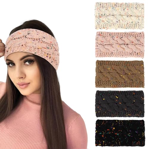 Araluky 5 Pieces Chunky Knit Headbands Braided Winter...