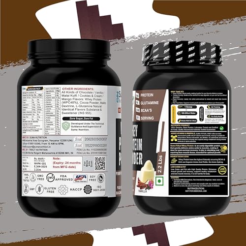 Image of Whey Protein Powder 2.2 Lbs (1kg) | Rich Chocolate Flavor | 24g Protein, 5.4g BCAAs, 5g Glutamine per Serving | Muscle Recovery & Growth | Pure Protein, Pure Result