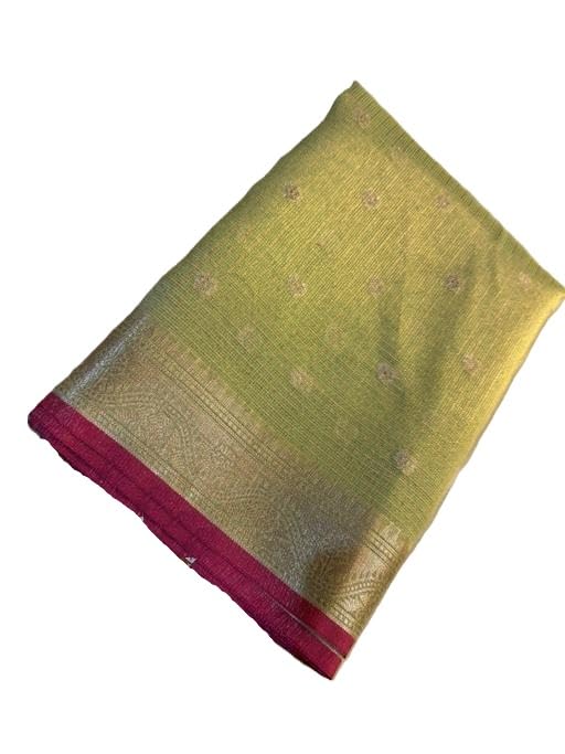 Kota Doria Fabric Saree Featuring Tissue Checks And Zari Woven Detailing With Matching Blouse Piece Ethnic Style Green Free Size-image-41