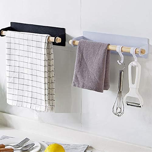 2Pcs Self Adhesive Hand Towel Rail Set Metal Holder with Wooden Rod Wall Mounted Towel Rack for Bathroom Iron Sheet and Abs Material Space Saving Organizer for,White-2pcs