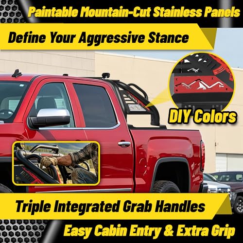 Image of MONOKING Adjustable Roll Bar for Mid-Size Truck with 3rd Brake Light, Sports Bed Bar Chase Rack for 2007-2026 Tacoma, Gladiator, Ranger, Colorado, Canyon, Frontier, Dakota | DIY Paintable Panels