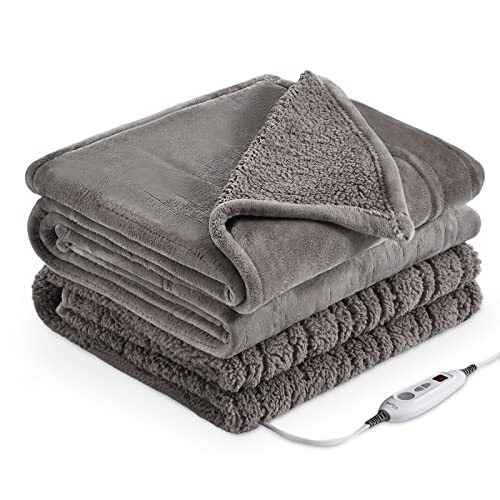 Bearhug Electric Throw Blanket 50" X 60", Reversible Velvet & Sherpa Heated Throw, 5-Year Warranty, 6 Heating Levels & 4H Auto Off, Over-Heat Protect, Etl Certification, Machine Washable #TOP14