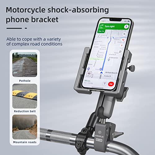 Fanaue Motorcycle Phone Mount With Shock Absorber,360 Rotation Universal For 5.5-7.0 Inch Smartphones,Handlebar Strong Rod Clamp And Double Socket Arm With Two 1" Ball Base (Cpc-07T) #TOP1