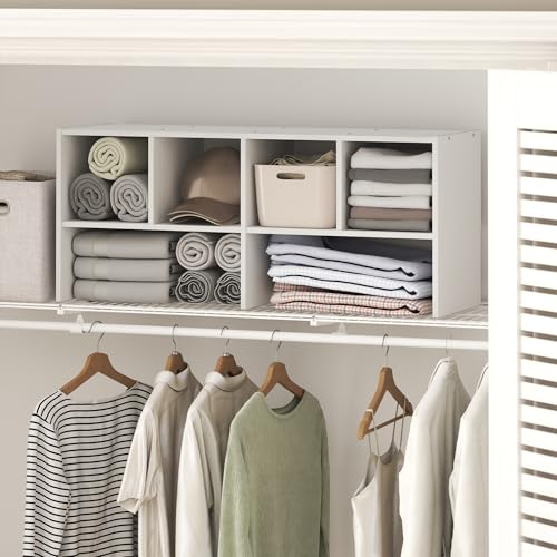 Image of Furinno FANO Closet Organizers and Storage, 6-Cube Multipurpose Top Shelf Closet Shelf, Stackable Closet Organization Shelves, 11.7 x 36 x 15.4, for Bedroom, Closet, Laundry Room, White