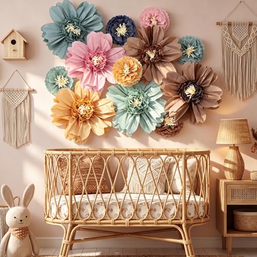 Image of TaoBary Large Colorful Tissue Paper Flowers Giant Fiesta Paper Pom Poms Classroom Wall Decor Mexican Birthday Party Decorations Wedding Backdrop(20 inch and 10 inch,Bohemian Color,12 Pcs)