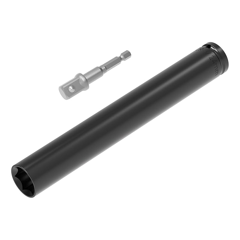 Kit de Soquete de Impacto Profundo 24 mm FOCMKEAS, Encaixe de 12,7 mm, 6 Pontas, 20,3 cm, com Adaptador Sextavado, 2 Peças