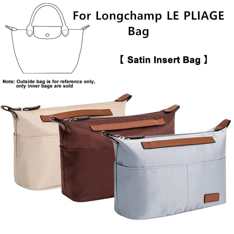 Organizzatore interno per borsa in tessuto satinato, accessorio per borse Longchamp LE PLIAG, aumenta lo spazio, inserto anti-collasso con tasche (Beige, M-28x18x12cm)