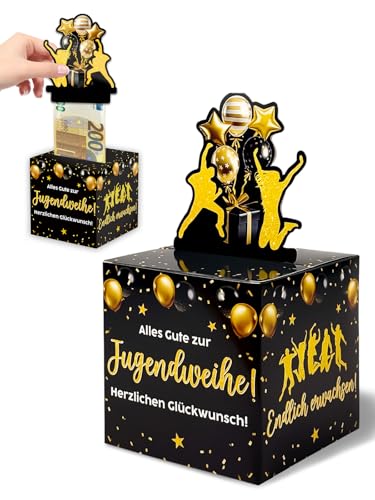 Geldgeschenk Jugendweihe Überraschungsbox - DIY Schwarz Gold Geschenk Verpackung Box, Verpackung Geldgeschenk Jugendweihe Geschenke für Mädchen & Junge