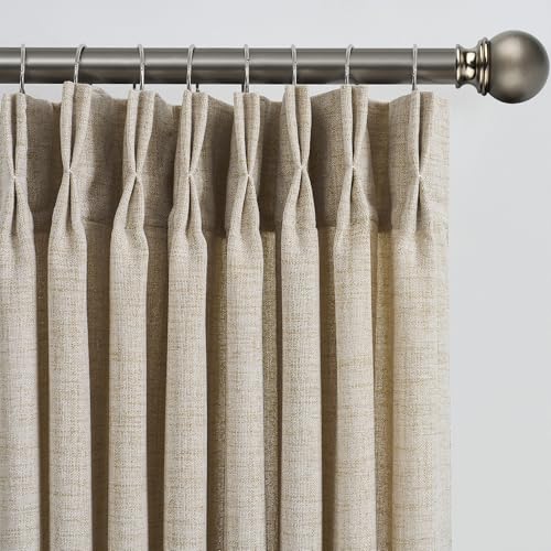 RAIN CITY Beige Sheer Curtains 144 Inches Long with Pinch Pleat Memory Trained Pleated Drapes Textured Extra Long High Ceiling Tall 12 ft Curtain for Living Room 42 Inch Wide Each Panel Back Tab