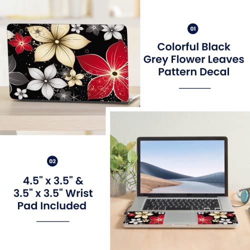Image of LSS 17 17.3 Inches Laptop Notebook Skin Sticker with 2 Wrist Pads - Reusable Cover Protector Vinyl Sticker Cover Decal Fits 17 inch - 19 inch HP Asus Acer Samsung - Black Grey Flower Leaves