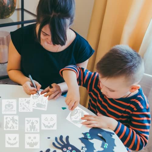 Halloween Stencil for Painting Wall Art,9PCS Stencils for Crafts Reusable Wall Decor Drawing Paper,Halloween Stencils for Pumpkins for DIY Halloween Decorations
