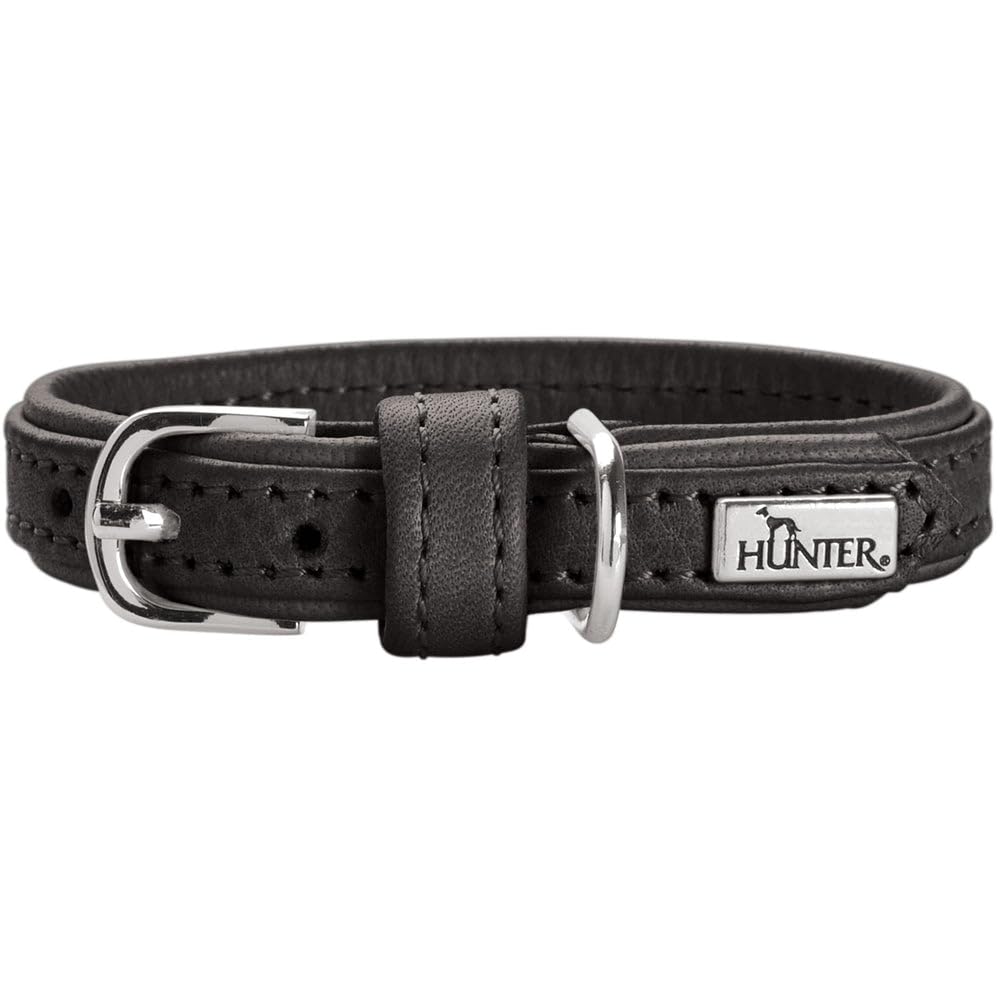 Hunter Hundehalsband SOHO MINI, Farbe: schwarz, Rindsleder, weich & geschmeidig, fellschonend, leicht, für kleine Hunde & Welpen, Made in Germany, Größe: 21