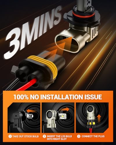 Image of SEALIGHT 9005 HB3 Bulbs, 45,000LM Super Bright, 6500K Cool White L2S 9005 Driving Lights with 25000RPM Cooling Fan, Plug-N-Play Fog Light, Pack of 2