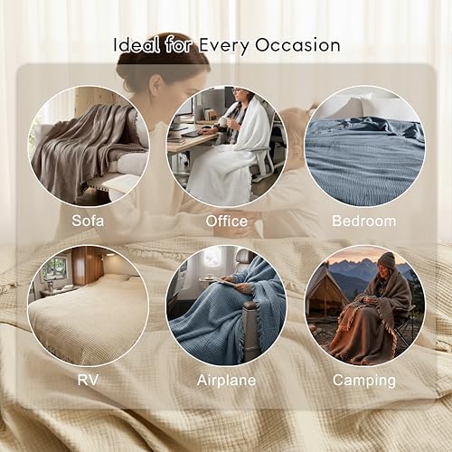 WDCOZY Manta Muselina 100% Algodón Capa 4 Transpirable Ligera Suave para Sofá Boho Estilo Rústico Flecos 50x60 Pulgadas Mocha miniatura 5