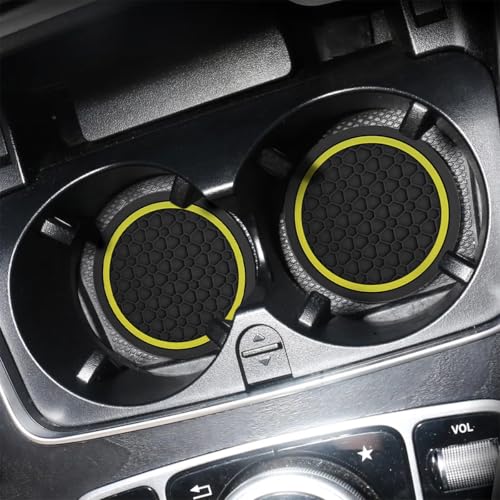 Image of Mandark 4PCS Car Cup Holder Coasters, 2.75 Inch Non-Slip Insert Water Bottle Holder Pads, Dustproof Automotive Interior Accessories Mat, Universal for Vehicles, Trucks, RVs and More (Black /Yellow)