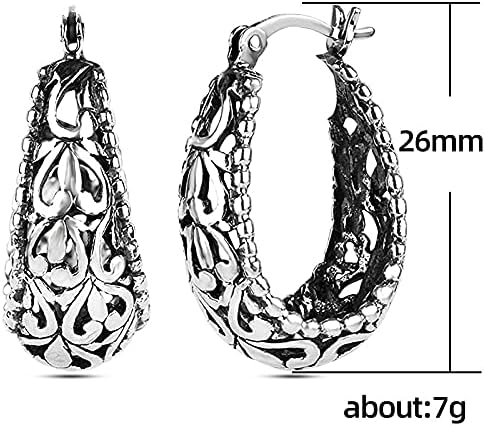 Filigree Hoop 18K Gold/White Gold Plated Earrings Hoop/oval shape Stainless Steel Textured Round Hollow Hypoallergenic Earrings For Womens (Silver 2) - Image 4