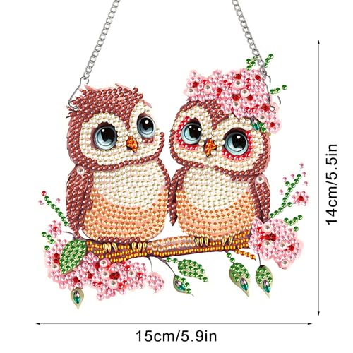 Image of AiYuanzsh Owl Couple Diamond Art Hanging Ornament, 5D DIY Special Shape Diamond Painting Suncatcher Kit for Adults, Handmade Mosaic by Number Pendant Gift for Valentine's Day