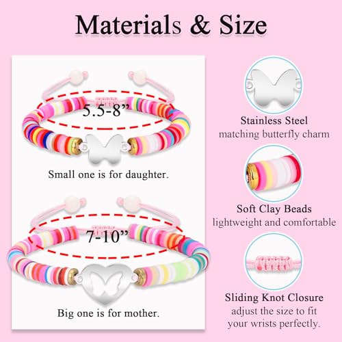 Image of Back to School /First Day of School Bracelet Gifts, First Day of Kindergarten Preschool First /Second Grade Bracelet Gifts, Set of 2 Colorful Matching Butterfly Bracelet for Mom and Daughter
