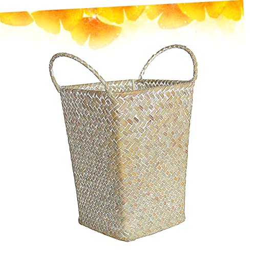 Sewacc Retro Vase Woven Trash Can Wooden Planter Seagrass Storage Baskets Wedding Flower Girl Baskets Tote Belly Basket Rattan Braided Basket Vegetable Storage Box Simulated Rattan Bakset #TOP2